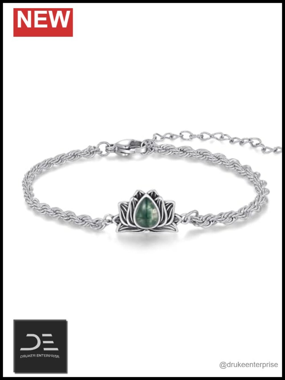 925 Sterling Silver Lotus Agate Charm Bracelet Women